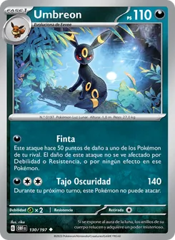 Carta Umbreon de la expansión Llamas Obsidianas, número 130/197