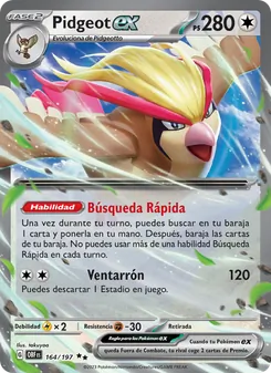 Carta Pidgeot ex de la expansión Llamas Obsidianas, número 164/197