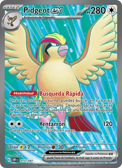 Carta Pidgeot ex de la expansión Llamas Obsidianas, número 217/197