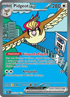 Carta Pidgeot ex de la expansión Llamas Obsidianas, número 225/197