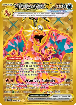 Carta Charizard ex de la expansión Llamas Obsidianas, número 228/197