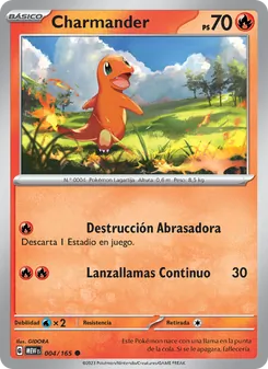 Carta Charmander de la expansión 151, número 004/165