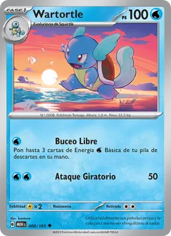 Carta Wartortle de la expansión 151, número 008/165