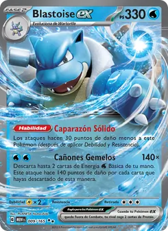 Carta Blastoise ex de la expansión 151, número 009/165