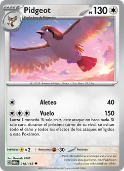 Carta Pidgeot de la expansión 151, número 018/165