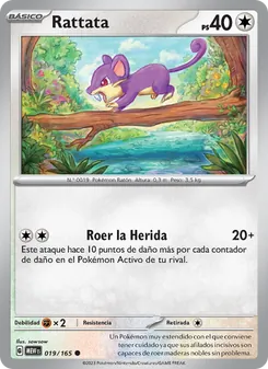 Carta Rattata de la expansión 151, número 019/165