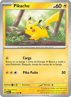 Carta Pikachu de la expansión 151, número 025/165