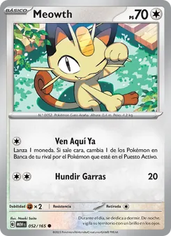 Carta Meowth de la expansión 151, número 052/165