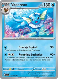 Carta Vaporeon de la expansión 151, número 134/165