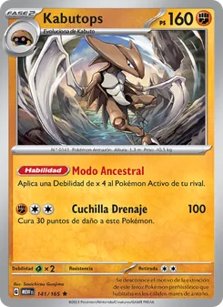 Carta Kabutops de la expansión 151, número 141/165