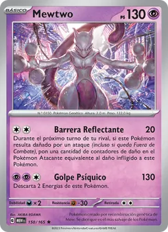 Carta Mewtwo de la expansión 151, número 150/165