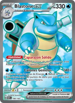 Carta Blastoise ex de la expansión 151, número 184/165