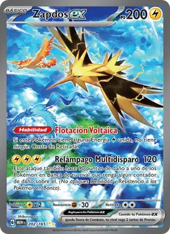 Carta Zapdos ex de la expansión 151, número 202/165