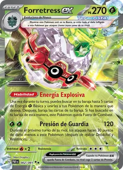 Carta Forretress ex de la expansión Destinos de Paldea, número 002/91
