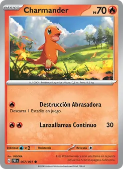 Carta Charmander de la expansión Destinos de Paldea, número 007/91