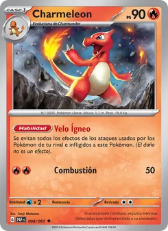 Carta Charmeleon de la expansión Destinos de Paldea, número 008/91
