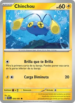 Carta Chinchou de la expansión Destinos de Paldea, número 020/91