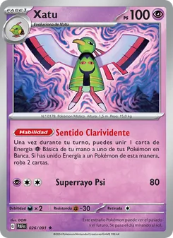 Carta Xatu de la expansión Destinos de Paldea, número 026/91