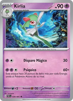 Carta Kirlia de la expansión Destinos de Paldea, número 028/91