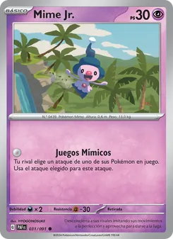 Carta Mime Jr. de la expansión Destinos de Paldea, número 031/91
