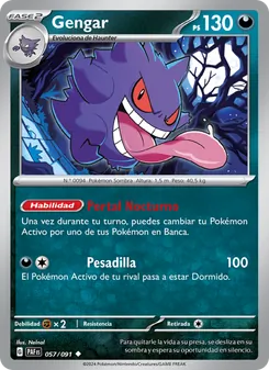 Carta Gengar de la expansión Destinos de Paldea, número 057/91