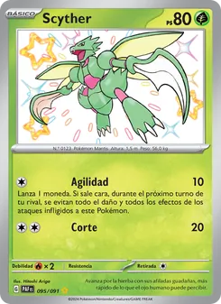 Carta Scyther de la expansión Destinos de Paldea, número 095/91