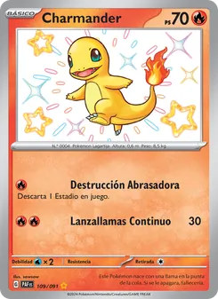 Carta Charmander de la expansión Destinos de Paldea, número 109/91