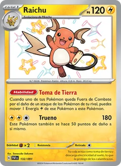 Carta Raichu de la expansión Destinos de Paldea, número 132/91
