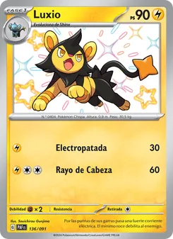 Carta Luxio de la expansión Destinos de Paldea, número 136/91