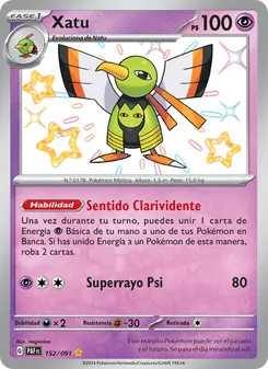 Carta Xatu de la expansión Destinos de Paldea, número 152/91