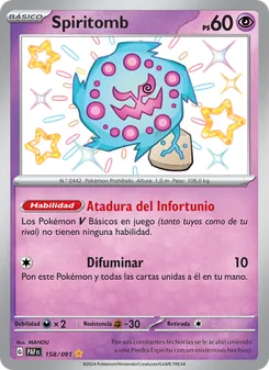 Carta Spiritomb de la expansión Destinos de Paldea, número 158/91