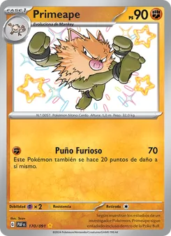 Carta Primeape de la expansión Destinos de Paldea, número 170/91