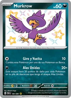 Carta Murkrow de la expansión Destinos de Paldea, número 181/91