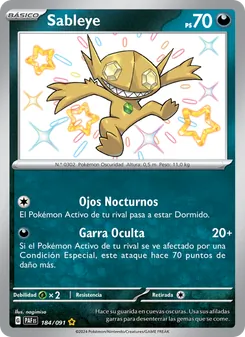Carta Sableye de la expansión Destinos de Paldea, número 184/91