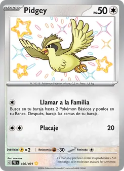 Carta Pidgey de la expansión Destinos de Paldea, número 196/91