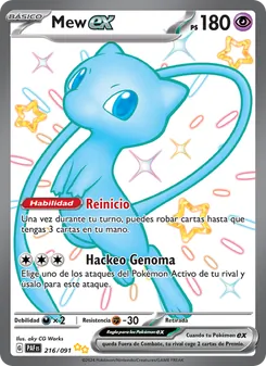 Carta Mew ex de la expansión Destinos de Paldea, número 216/91
