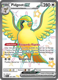 Carta Pidgeot ex de la expansión Destinos de Paldea, número 221/91
