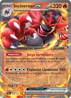 Carta Incineroar ex de la expansión Fuerzas Temporales, número 034/162