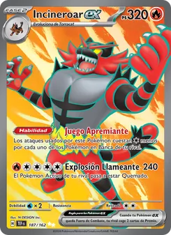 Carta Incineroar ex de la expansión Fuerzas Temporales, número 187/162