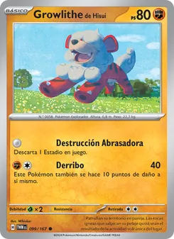Carta Growlithe de Hisui de la expansión Mascarada Crepuscular, número 099/167