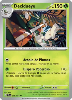 Carta Decidueye de la expansión Fabula Sombría, número 005/64