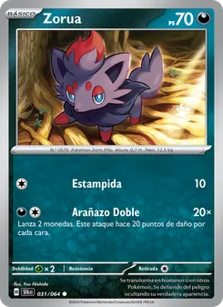 Carta Zorua de la expansión Fabula Sombría, número 031/64