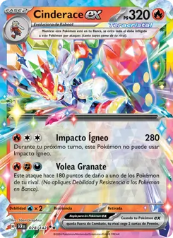 Carta Cinderace ex de la expansión Corona Astral, número 028/142