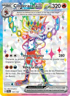 Carta Cinderace ex de la expansión Corona Astral, número 157/142