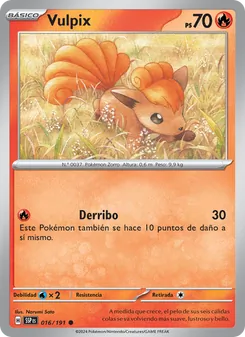 Carta Vulpix de la expansión Chispas Fulgurantes, número 016/191