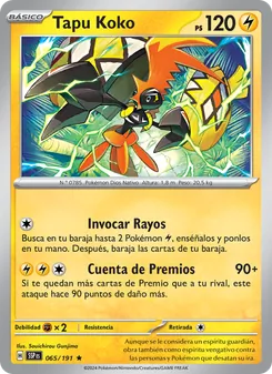 Carta Tapu Koko de la expansión Chispas Fulgurantes, número 065/191