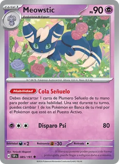 Carta Meowstic de la expansión Chispas Fulgurantes, número 085/191