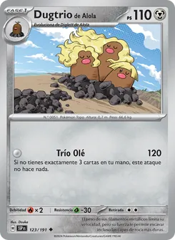 Carta Dugtrio de Alola de la expansión Chispas Fulgurantes, número 123/191