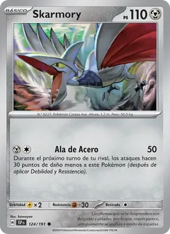 Carta Skarmory de la expansión Chispas Fulgurantes, número 124/191