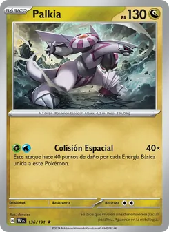 Carta Palkia de la expansión Chispas Fulgurantes, número 136/191